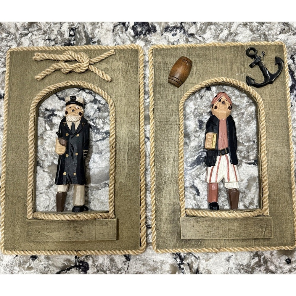 Vintage SEA CAPTAIN & FISHER Salt Nautical Hand Carved Wooden Wall Hanging